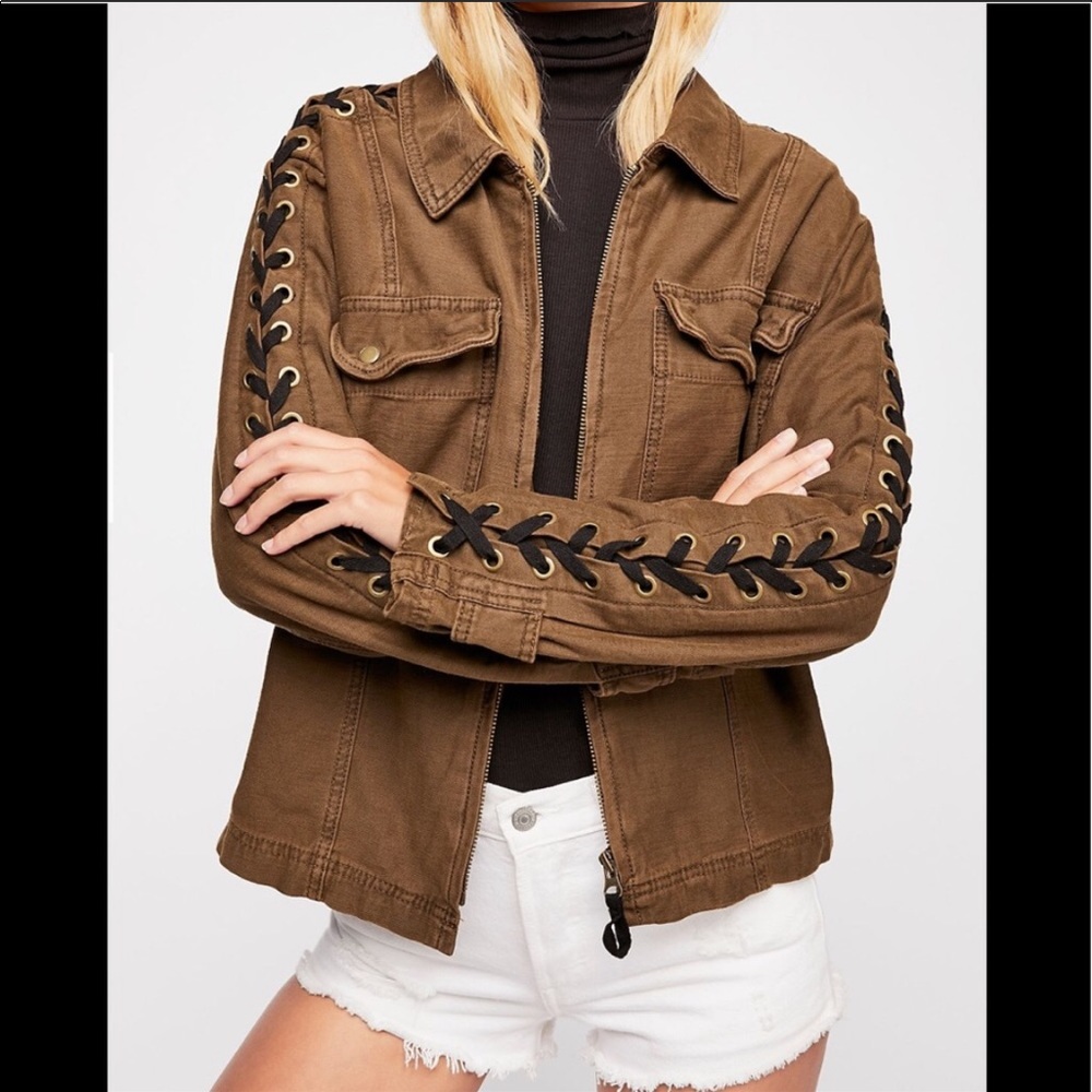 Free People Military Faye Lace Up Sleeve Jacket - Picture 1 of 15